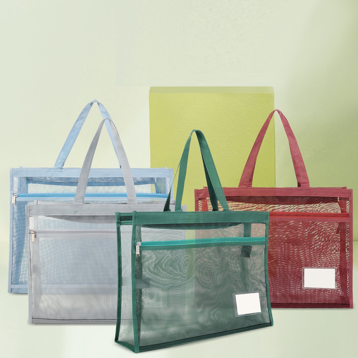 Large tote bag, student book bag with handle, mesh zipper bag, clear business card set, A3 file book set