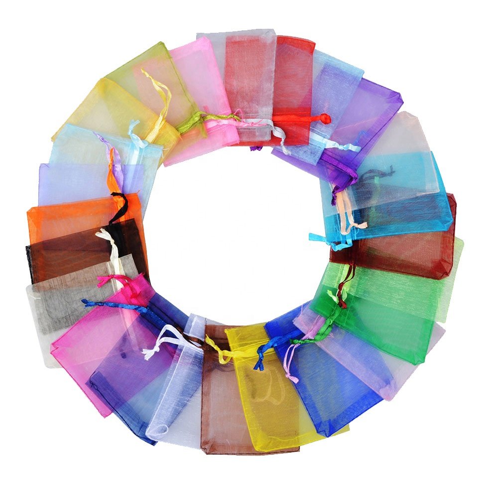 9x 12cm 24 color custom trademark drawstring gift bag, jewelry mesh packaging, transparent