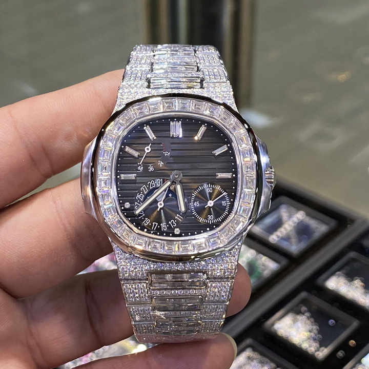 Newly customized ice crystal diamond watch 18K gold luxury designer brand automatic mechanical moissanite watch