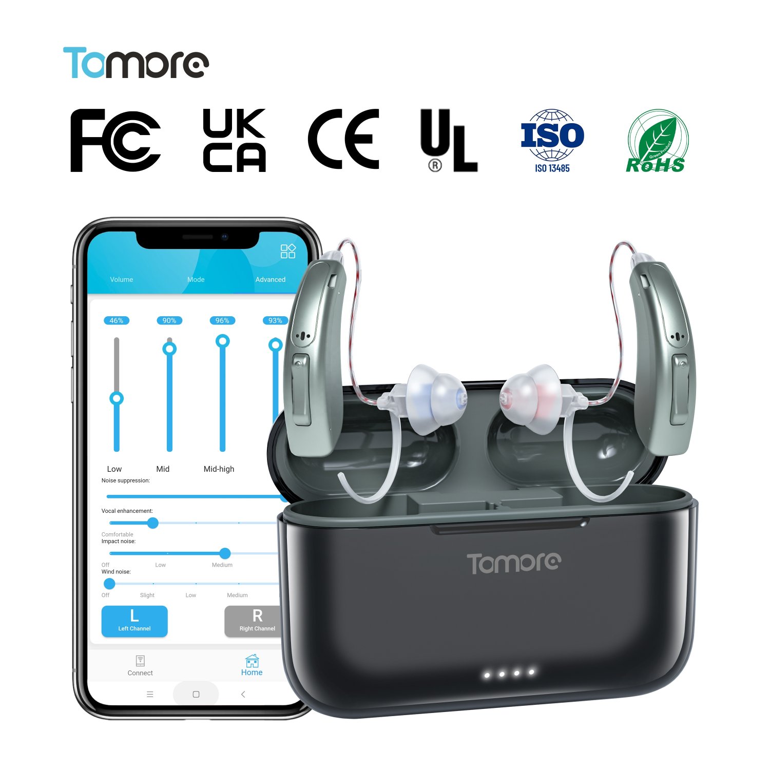 Bte ric hearing aid, equipped with high-quality telephone applications, digital rechargeable Bluetooth hearing aid for the deaf