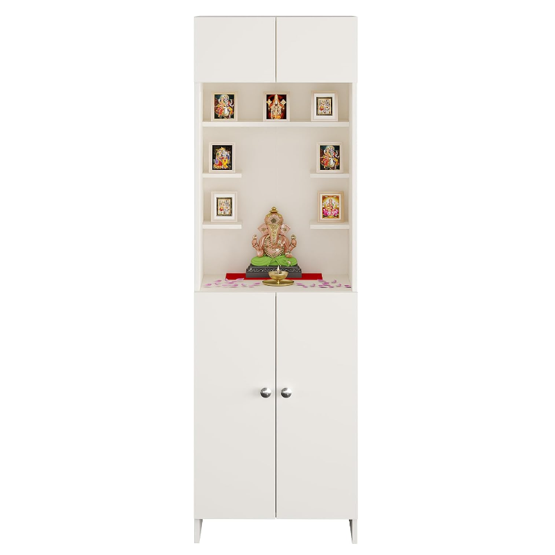 Customized white wooden wall mounted Pooja Mandir Family Worship Temple
