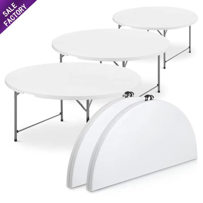 Factory direct sales wedding banquet hotel furniture, space saving folding white plastic circular 6-foot banquet table
