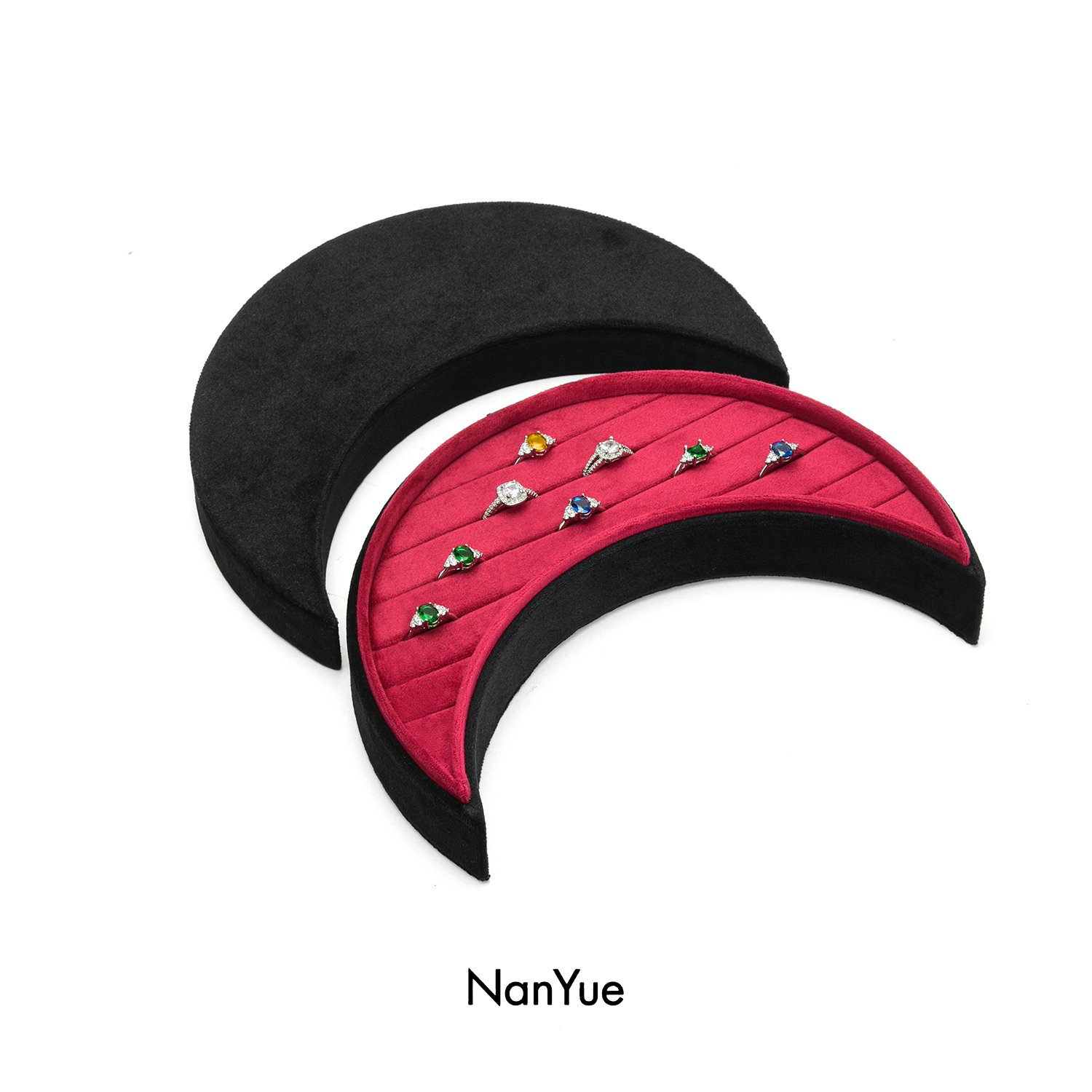 2025 New Arrival Customized Logo Moon shaped Velvet Jewelry Box Wholesale Ring Box Ring Tray Earrings Ring Storage Box