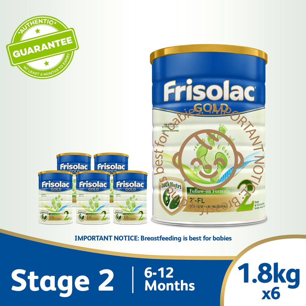 Frisolac Gold Stage 2 with 2'-FL 1.8kg - Follow-On Milk Formula Powder - For Infant / Newborn / Baby 6-12 months old (Bundle of 6)